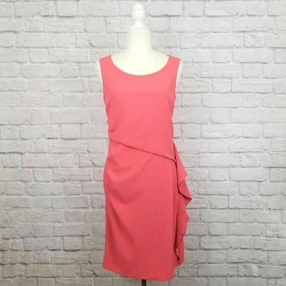 Love Moschino coral pink ruched ruffle side dress sleeveless women's size 8 - Picture 2 of 9
